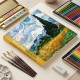 Van Gogh Buğday Tarlası ve Serviler Tasarımlı 20x20 cm Karakalem Eskiz Defteri (60 Yaprak)