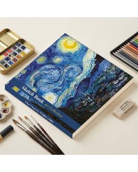 Van Gogh Yıldızlı Gece Tasarımlı 20x20 cm Karakalem Eskiz Defteri (60 Yaprak)