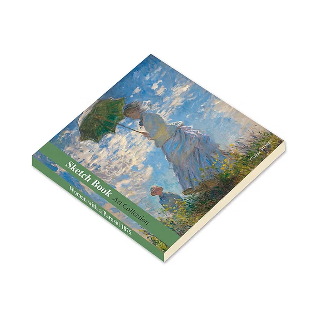 Claude Monet Şemsiyeli Kadın Tasarımlı 20x20 cm Karakalem Eskiz Defteri ( 60 Yaprak )