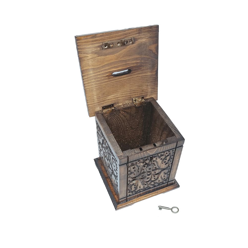 Oyma Desenli Ahşap Dikey Tip box Bahşiş Kutusu 1 Adet