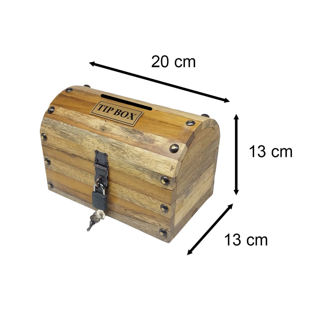 Sandık Tasarımlı Ahşap Iroko Ağacından Dekoratif Tip Box Bahşiş Kutusu 1 Adet