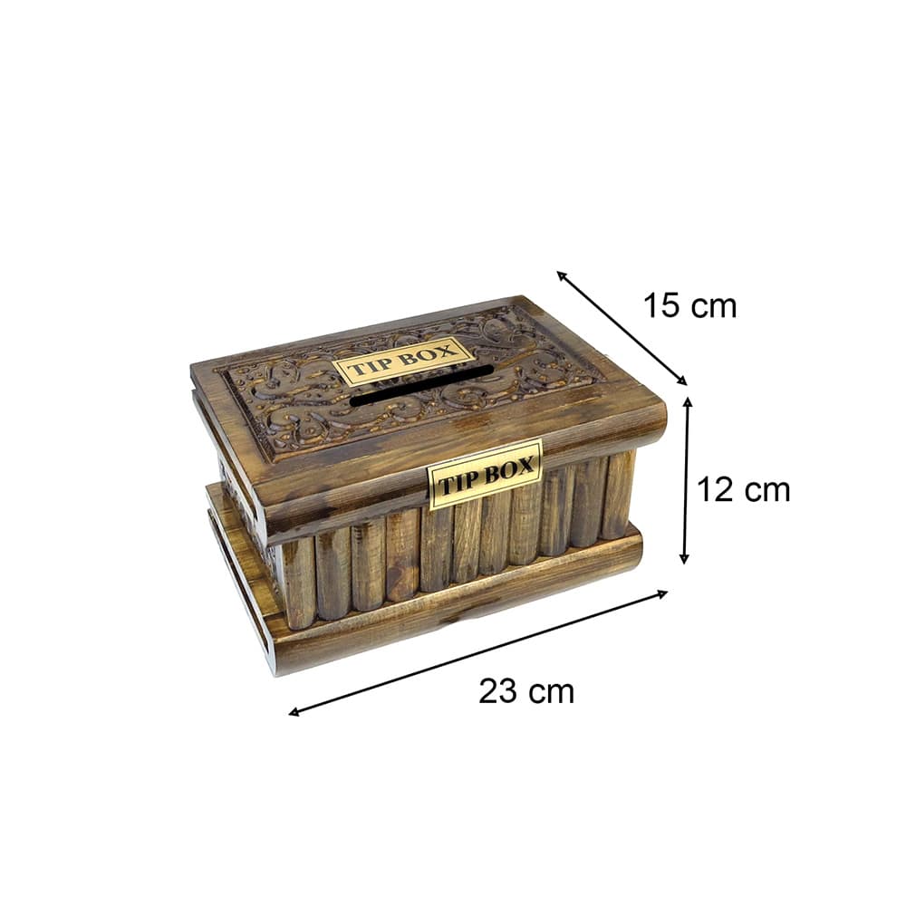 Anahtar için Şifre Bölümlü Ahşap Oyma Desenli Dekoratif Tip Box Bahşiş Kutusu 1 Adet
